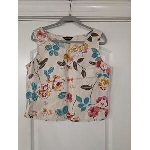 August Maxx Floral Linen Sleeveless Tank Top Women's Multicolor Casual Crop